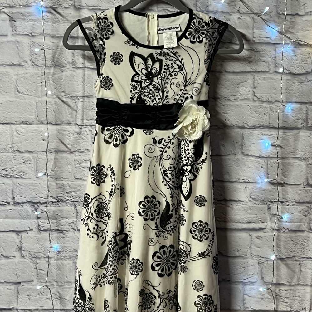 Elegant Black and White Floral Kids Dress